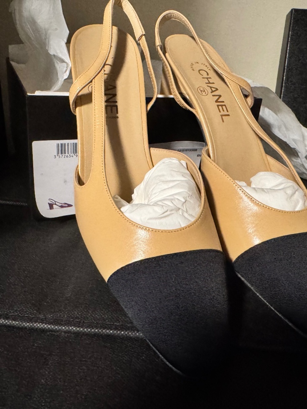 Chanel Black/Beige Slingbacks ,Size 41